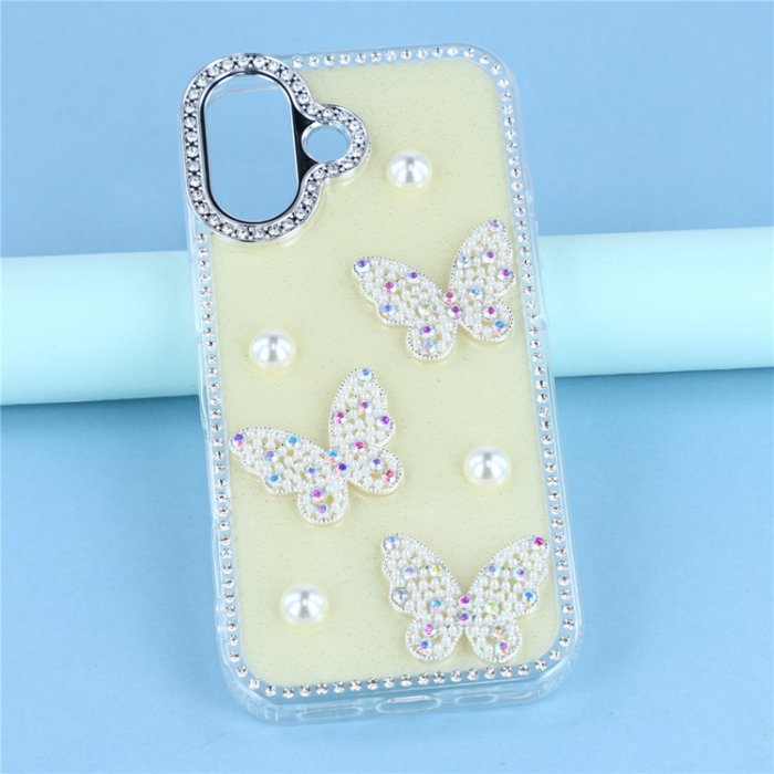 A-One Brand - iPhone 17 Mobilskal Rhinestone Edge Pearl Butterfly