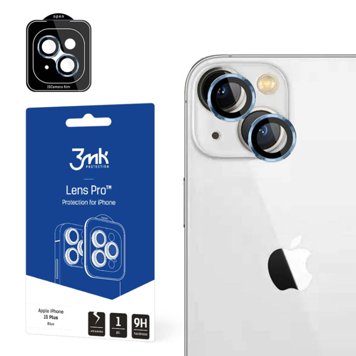 3MK - 3MK iPhone 15 härdat glas Kameraskydd - Blå