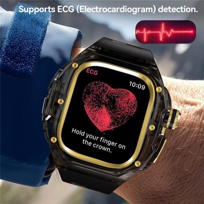 A-One Brand - Armband För Apple Watch Ultra 1/2/3 (49mm) Silikon med Skal - Guld/Svart