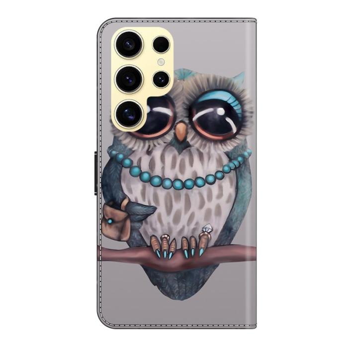 OEM - Samsung Galaxy S26 Ultra Fodral Fällbart Ställ PU Läder Mönster - Uggla