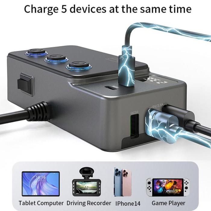 OEM - Billaddare 35W Snabbladdande med Cigarettändaradapter 120W 5 USB-portar