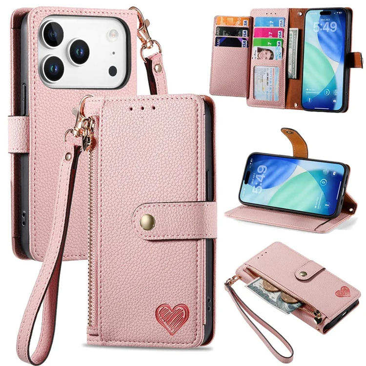 iPhone 17 Pro Max Plånboksfodral RFID Zipper med rem - Rosa | 2353 | AlltMobil