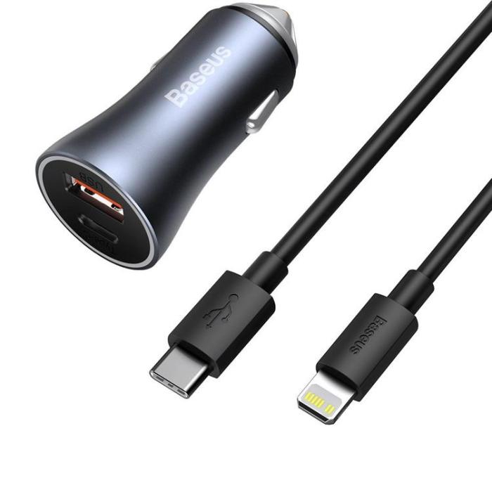 BASEUS - Baseus Golden Billaddare USB Till USB-C 40 W Lightning Kabel - Grå