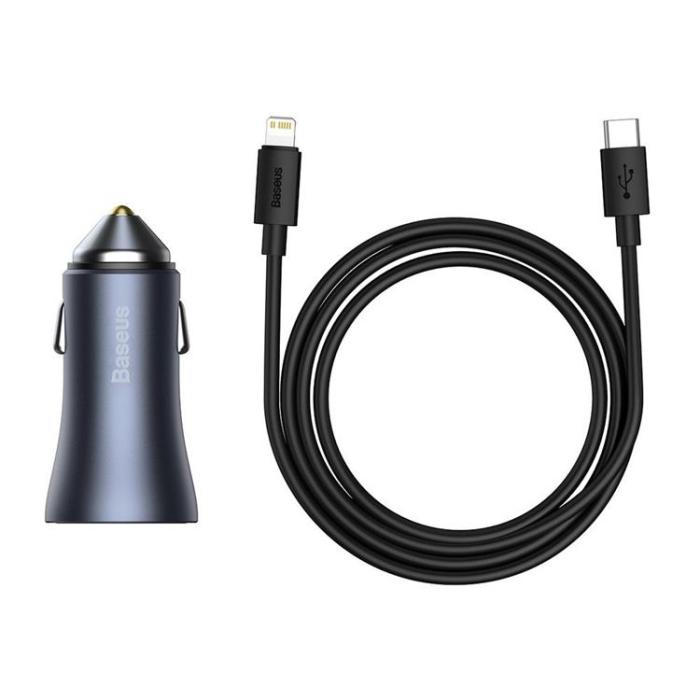 BASEUS - Baseus Golden Billaddare USB Till USB-C 40 W Lightning Kabel - Grå