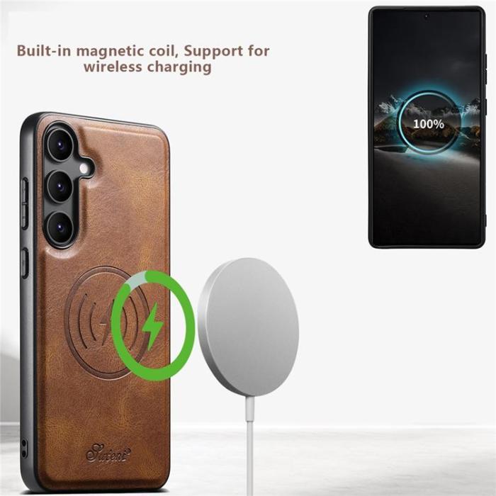 SUTENI - SUTENI Mobilskal för Galaxy S25 MagSafe Korthållare H19 - Brun