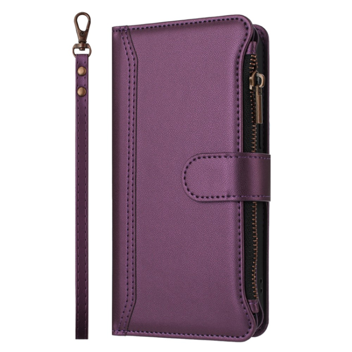 A-One Brand - iPhone 17 Pro Plånboksfodral Zipper Med Rem - Lila