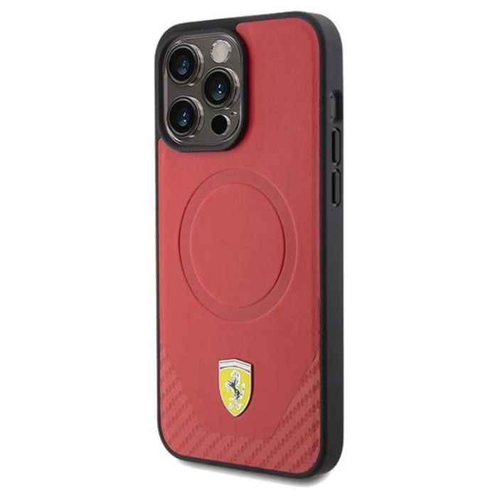 Ferrari - Ferrari iPhone 15 Pro Mobilskal Magsafe Carbon Metal Logo - Röd