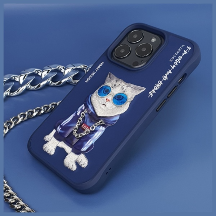 NIMMY - Nimmy iPhone 15 Pro Mobilskal Glasses Cool Cat - Blå