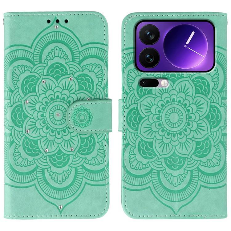Xiaomi 17 Pro Max Konstläder Plånboksfodral Rhinestone Mandala Imprint - Grön (Grön) | 2353 | AlltMobil