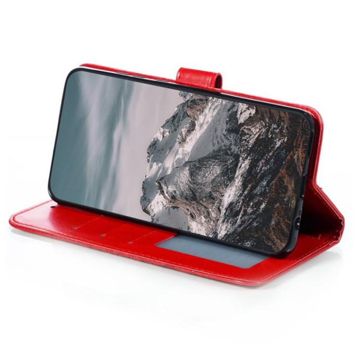 OEM - Samsung Galaxy S26 Plånboksfodral Konstläder Mandala Tryck - Röd