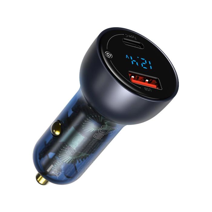 BASEUS - Baseus Billaddare USB/USB-C 65 W 5 A SCP Grå