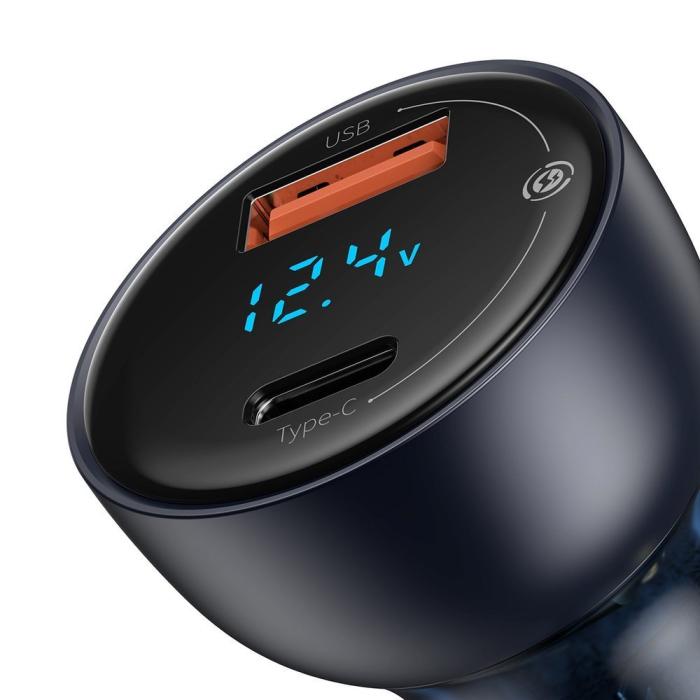 BASEUS - Baseus Billaddare USB/USB-C 65 W 5 A SCP Grå