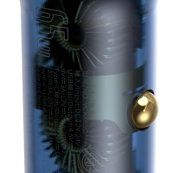 BASEUS - Baseus Billaddare USB/USB-C 65 W 5 A SCP Grå