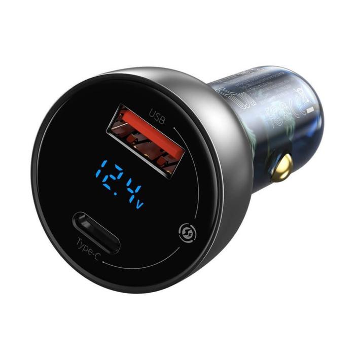 BASEUS - Baseus Billaddare USB/USB-C 65 W 5 A SCP transparent