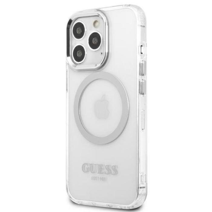 Guess - Guess iPhone 13 Pro Skal Magsafe Metal Outline - Silver