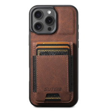SUTENI - SUTENI iPhone 16 Pro Max Mobilskal Korthållare Litchi Läder