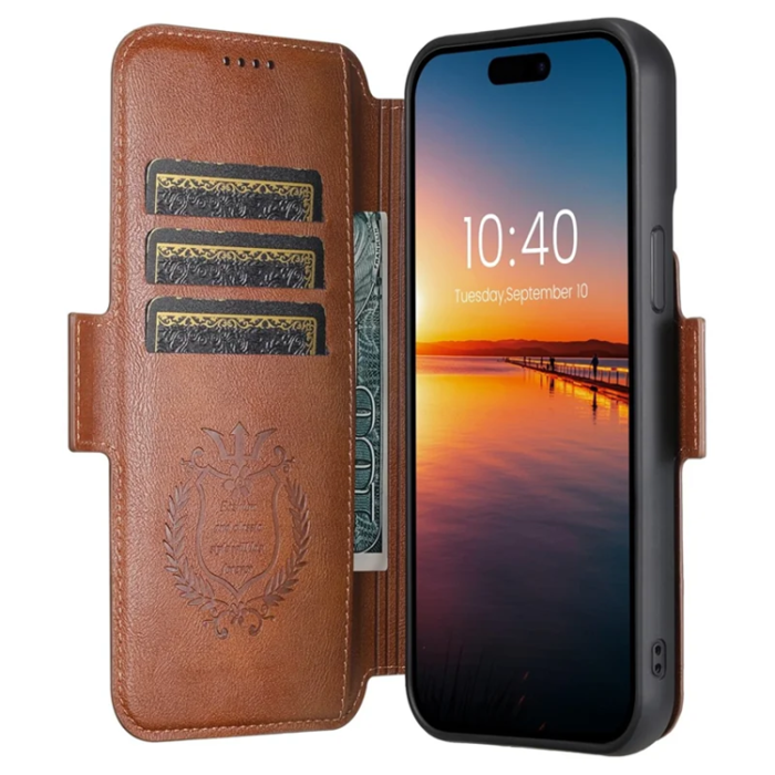 SUTENI - SUTENI iPhone 16 Pro Max Plånboksfodral Magsafe Cowhide - Brun