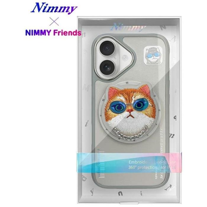 NIMMY - Nimmy iPhone 16 Mobilskal MagSafe Glasses Cool Cat - Grå