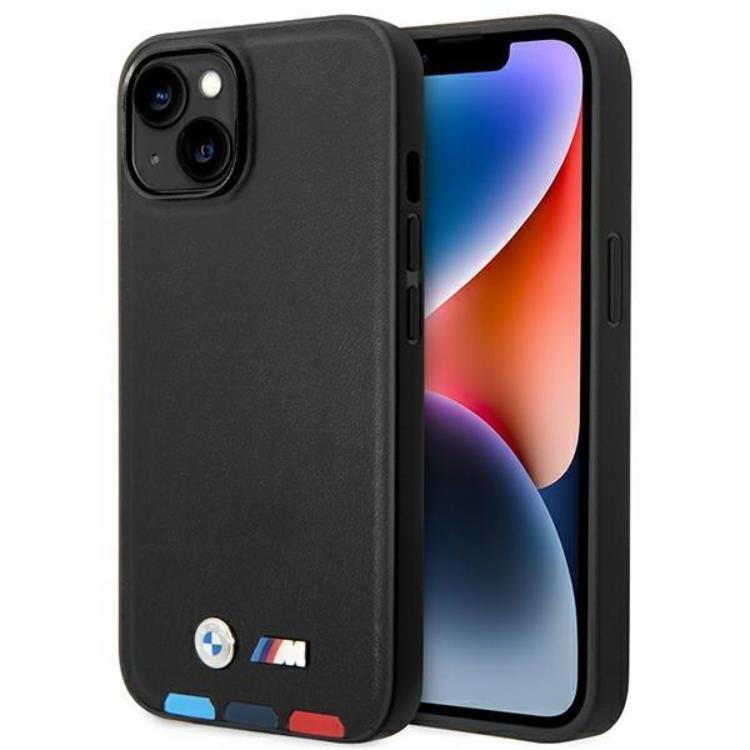 BMW iPhone 14 Plus Skal Läder Stamp Tricolor - Svart | 2353 | AlltMobil
