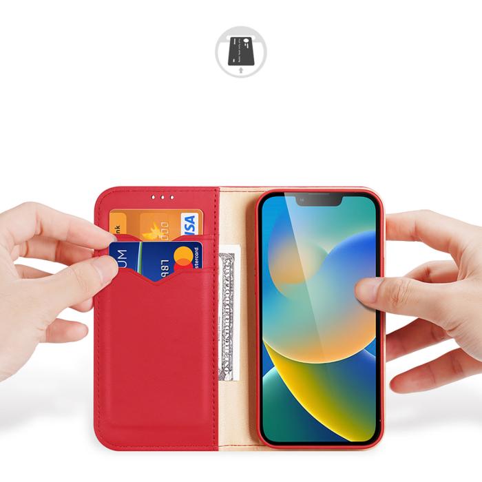 Dux Ducis - Dux Ducis iPhone 14 Plus Plånboksfodral Äkta Läder Hivo Flip - Röd
