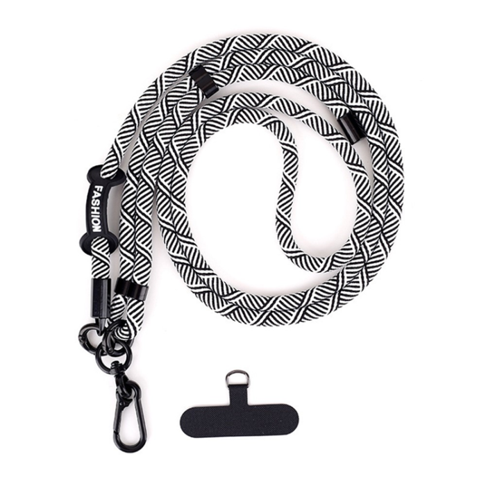 A-One Brand - Crossbody Mobilrem Lanyard Justerbar 7mm Y Texture - Svart/Vit