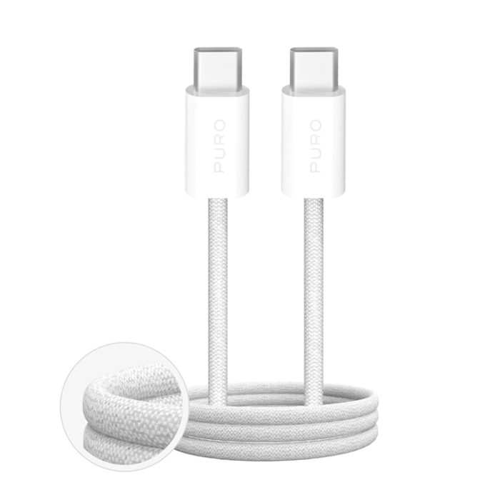Puro - Puro USB-C till USB-C Kabel Braided Fabrik 60W 3m - Vit