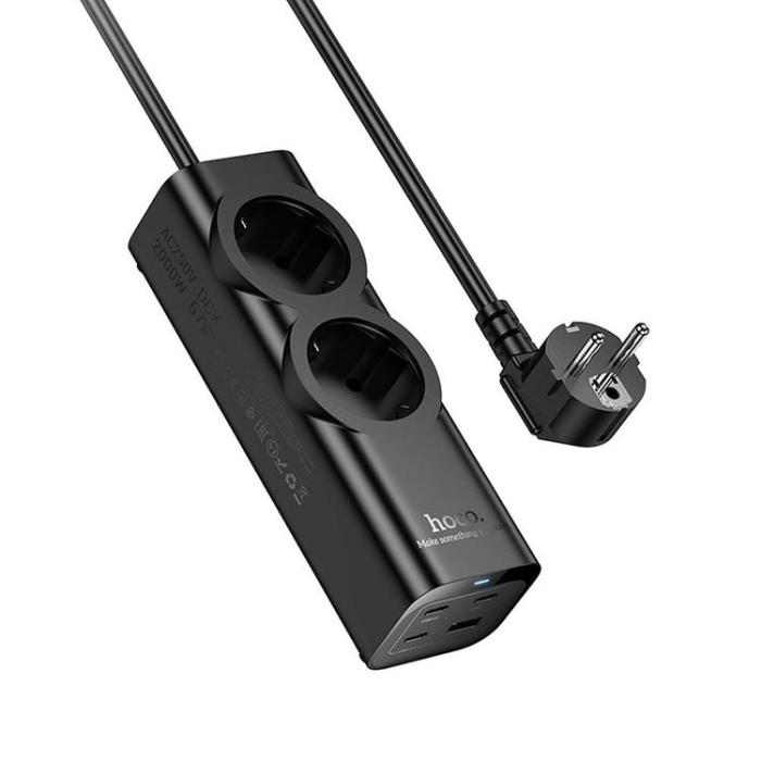 Hoco - Hoco Förlängningssladd 67W 2 uttag 3xTyp-C 1xUSB-A PD QC3.0 3A 2m - Svart