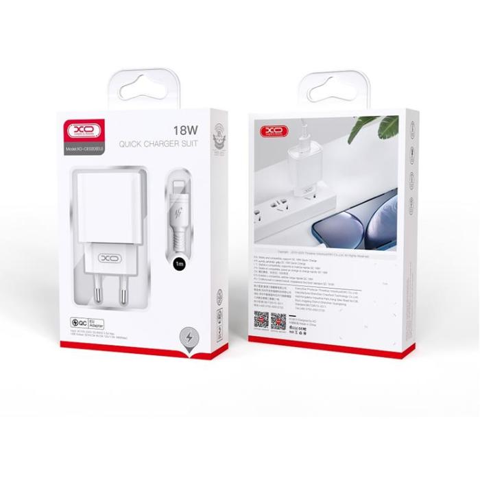 XO - XO Väggladdare USB 18W med USB/Lightning Kabel QC 3.0 - Vit