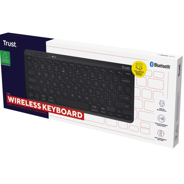 Trust - Trust Trådlös English Keyboard Nordisk Layout Lyra Kompakt - Svart