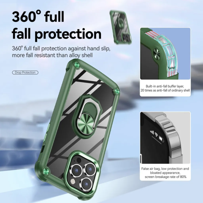 Taltech - iPhone 15 Pro Mobilskal Ringhållare Skyddat - Grön