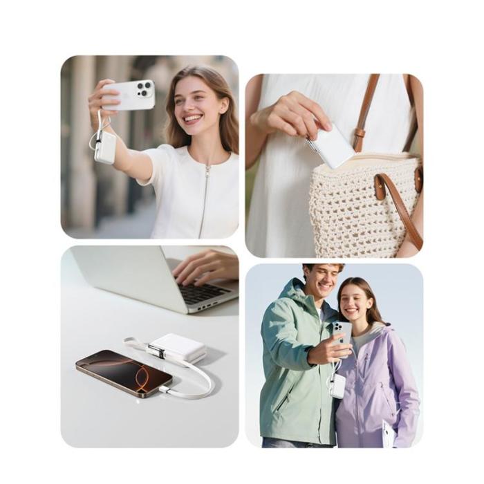 Joyroom - Joyroom Powerbank 10000 mAh 30W med USB-C och Lightning Kablar - Vit