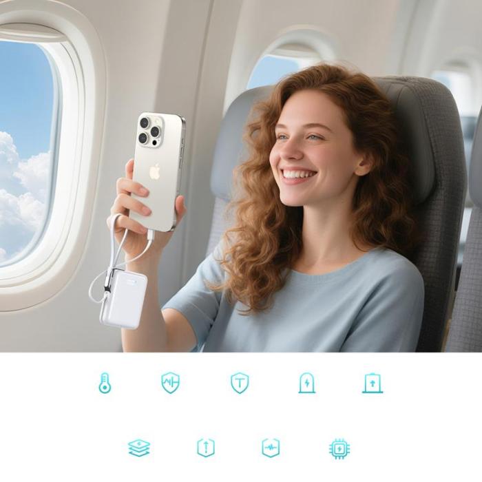 Joyroom - Joyroom Powerbank 10000 mAh 30W med USB-C och Lightning Kablar - Vit