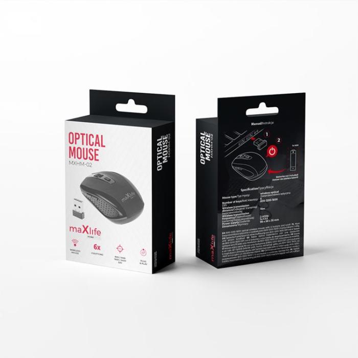 Maxlife - Maxlife Trådlös Optisk Mus 800/1000/1600 DPI - Svart