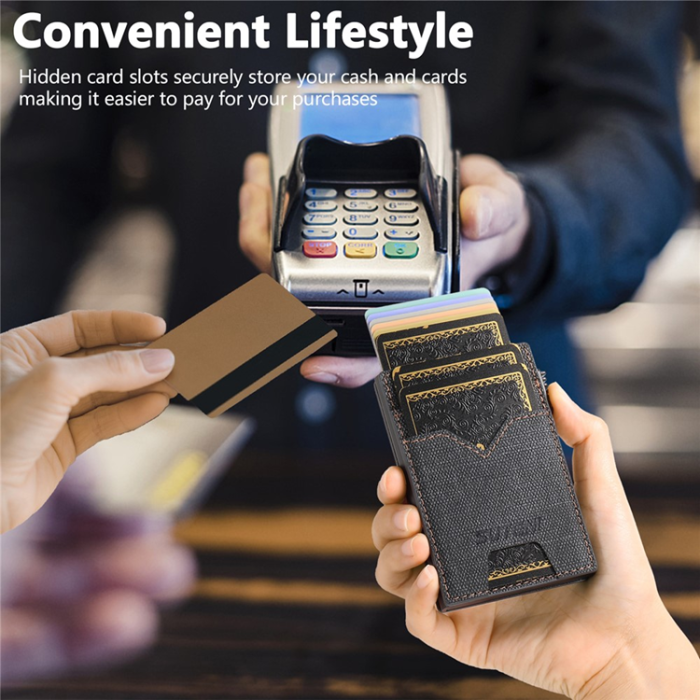 SUTENI - SUTENI Korthållare Automatiskt Pop-Up Double-Sided Jeans Texture