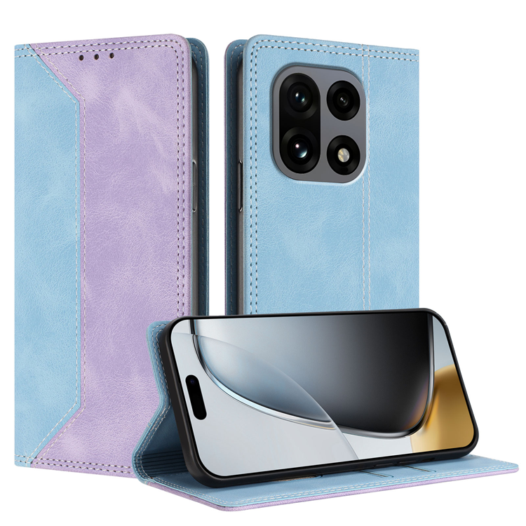 OnePlus 15 Konstläder Plånboksfodral Färg Splicing RFID-Skydd (Blå/Lila) | 2353 | AlltMobil