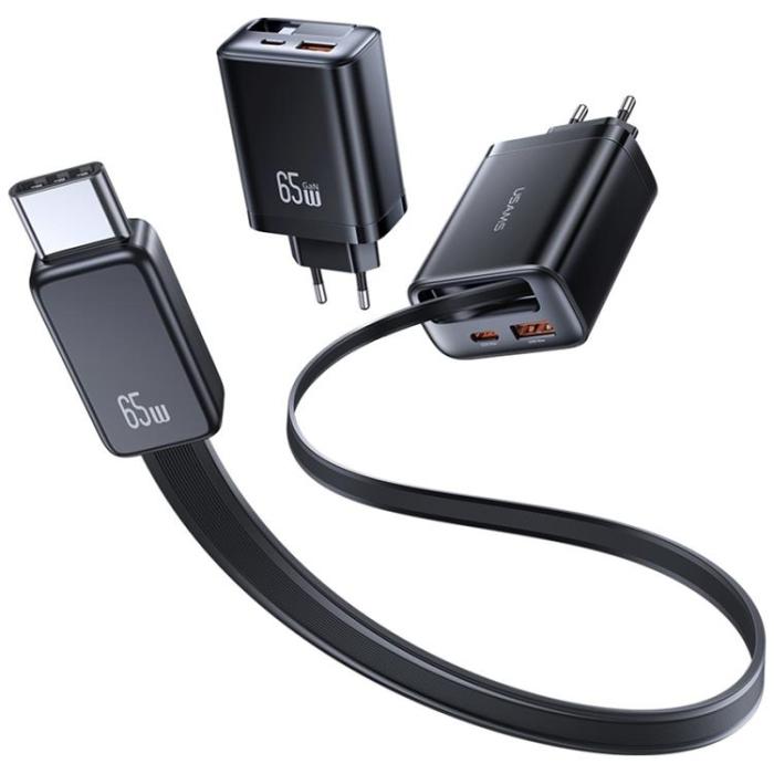 USAMS - USAMS Snabbladdare 65W 1xUSB-C 1xUSB-A Med USB-C Kabel
