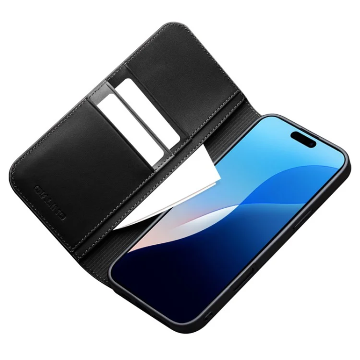 QIALINO - Qialino iPhone 16 Pro Max Plånboksfodral Äkta läder - Svart