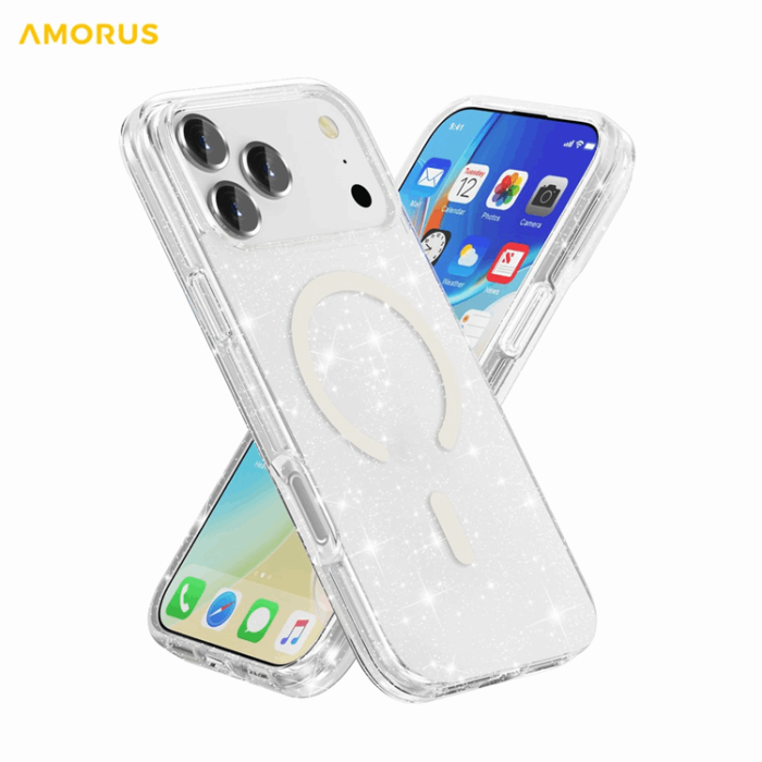 AMORUS - AMORUS Mobilskal till iPhone 17 Pro Magsafe Glitter Powder PC + TPU - Vit