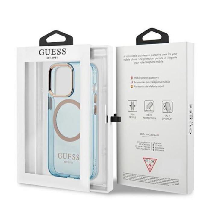 Guess - GUESS iPhone 13 Pro Skal MagSafe Gold Outline Translucent - Blå