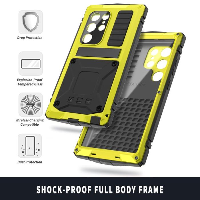 R-JUST - R-JUST Mobilskal till Galaxy S25 Ultra PC + Silikon + Metall Kickstand Gul