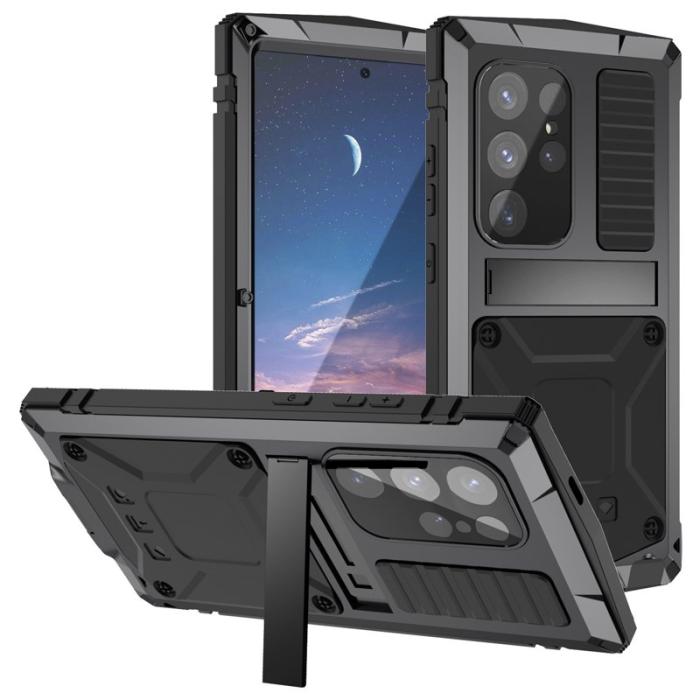 R-JUST - R-JUST Mobilskal till Galaxy S25 Ultra PC + Silikon + Metall Kickstand Svart