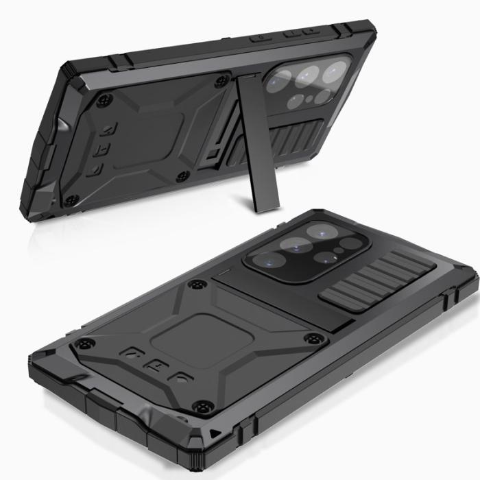 R-JUST - R-JUST Mobilskal till Galaxy S25 Ultra PC + Silikon + Metall Kickstand Svart