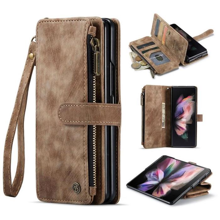 UTGATT - CASEME Galaxy Z Fold 4 Plånboksfodral Zipper Stativ - Brun