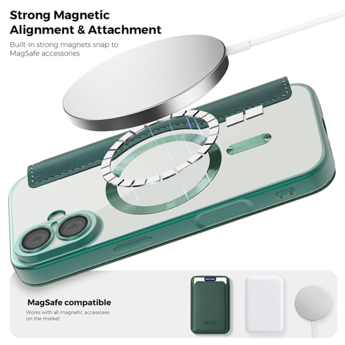 A-One Brand - iPhone 17 Plånboksfodral MagSafe Rhombus Läder - Svartgrön