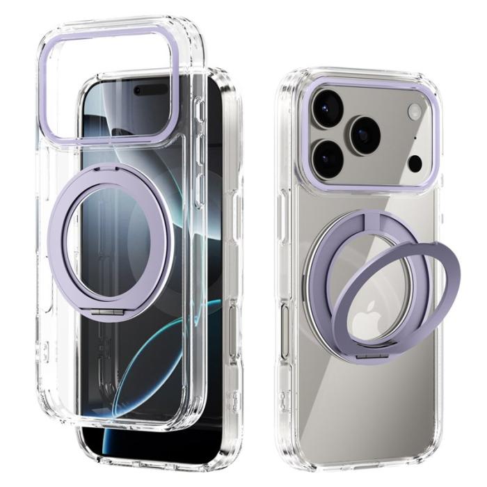 ABEEL - ABEEL Q-LUCK Mobilskal till iPhone 17 Pro Shockproof Rotating Kickstand Lila