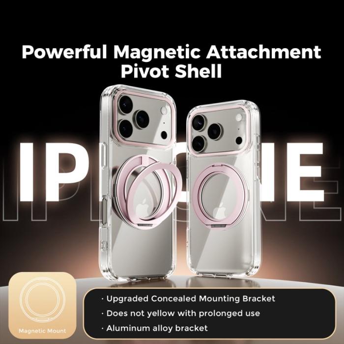 ABEEL - ABEEL Q-LUCK Mobilskal till iPhone 17 Pro Shockproof Rotating Kickstand Rosa