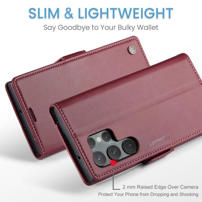 Caseme - CASEME Plånboksfodral Konstläder för Samsung Galaxy S23 Ultra - Röd