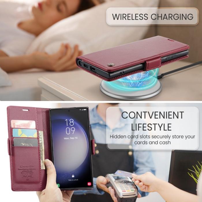 Caseme - CASEME Plånboksfodral Konstläder för Samsung Galaxy S23 Ultra - Röd