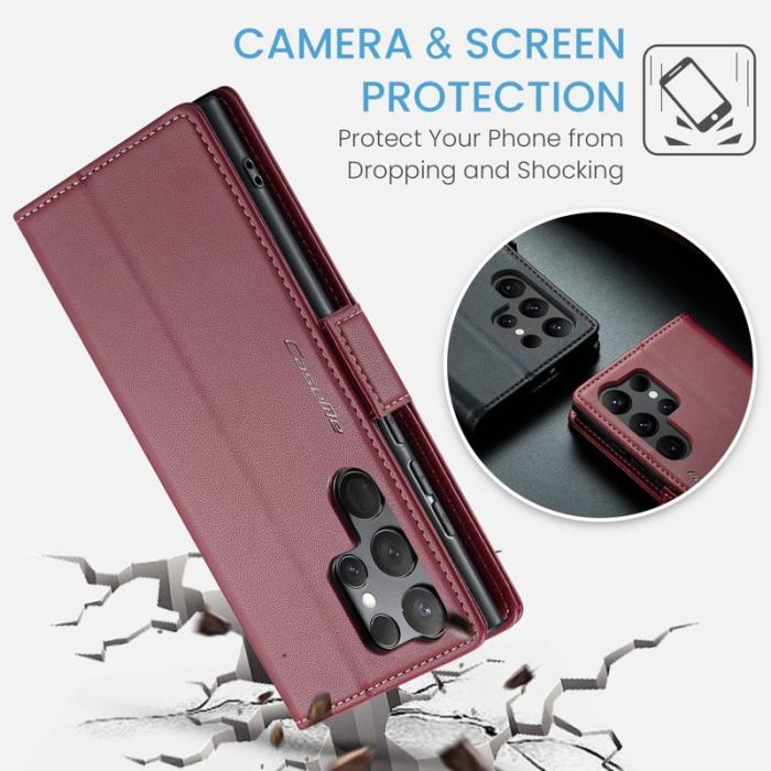 Caseme - CASEME Plånboksfodral Konstläder för Samsung Galaxy S23 Ultra - Röd