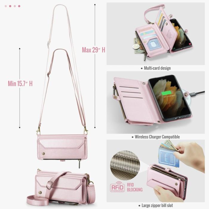Caseme - CASEME Plånboksfodral Konstläder till Samsung Galaxy S21 Ultra 5G - Rosa